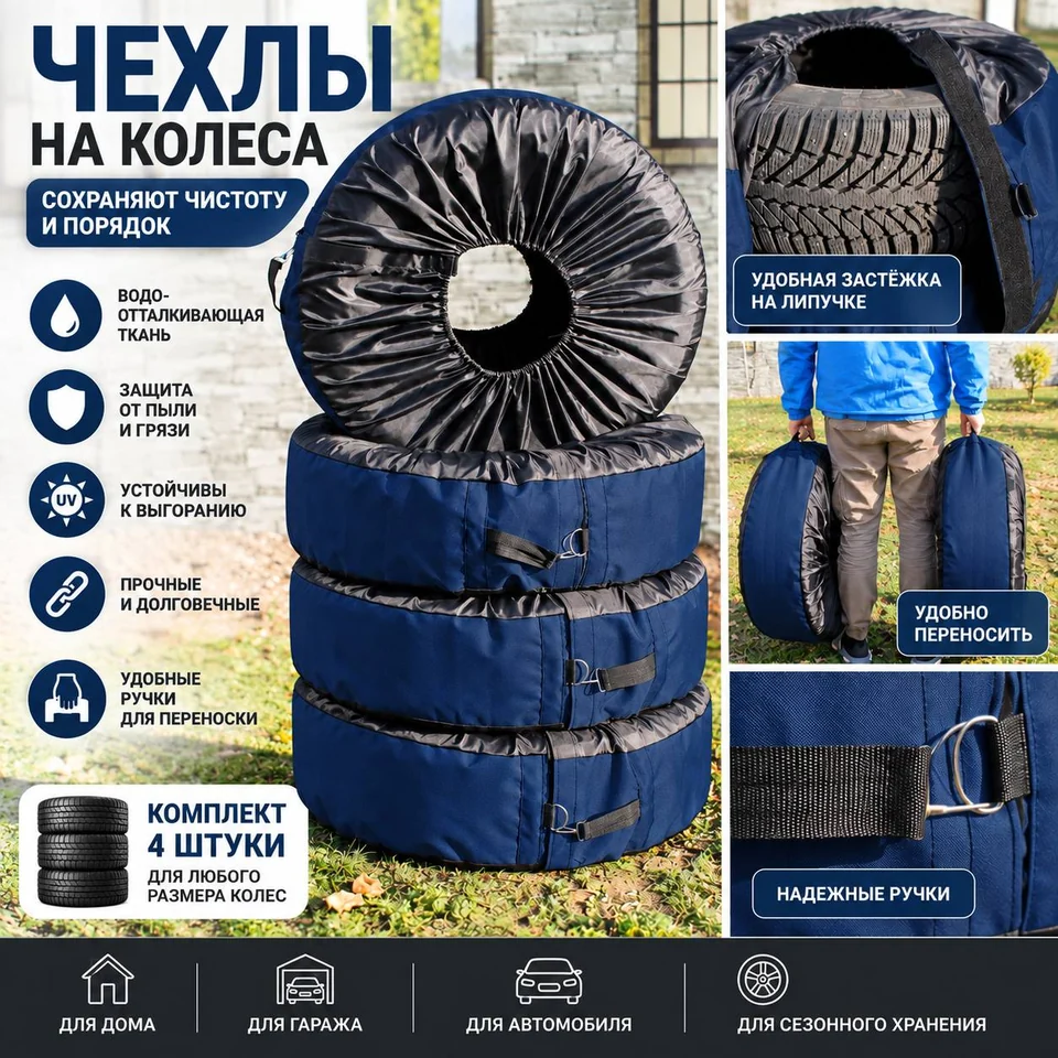 Чехлы для автомобильных колес темно синие, 19-20"